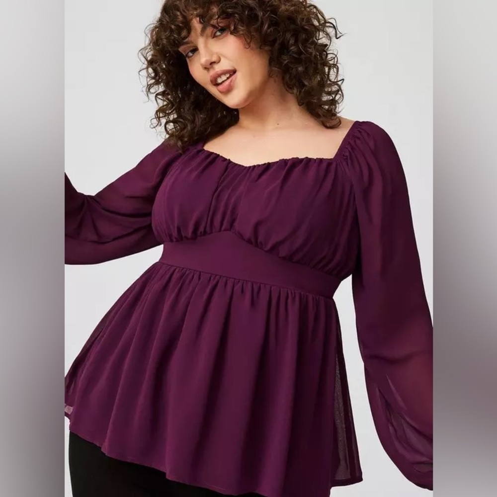 Peplum Chiffon Long Sleeve Top